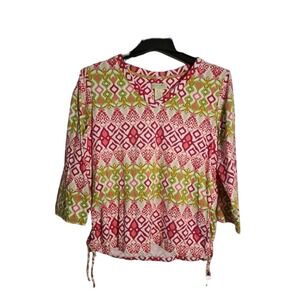 Caribbean Joe Petite Blouse Vneck EUC